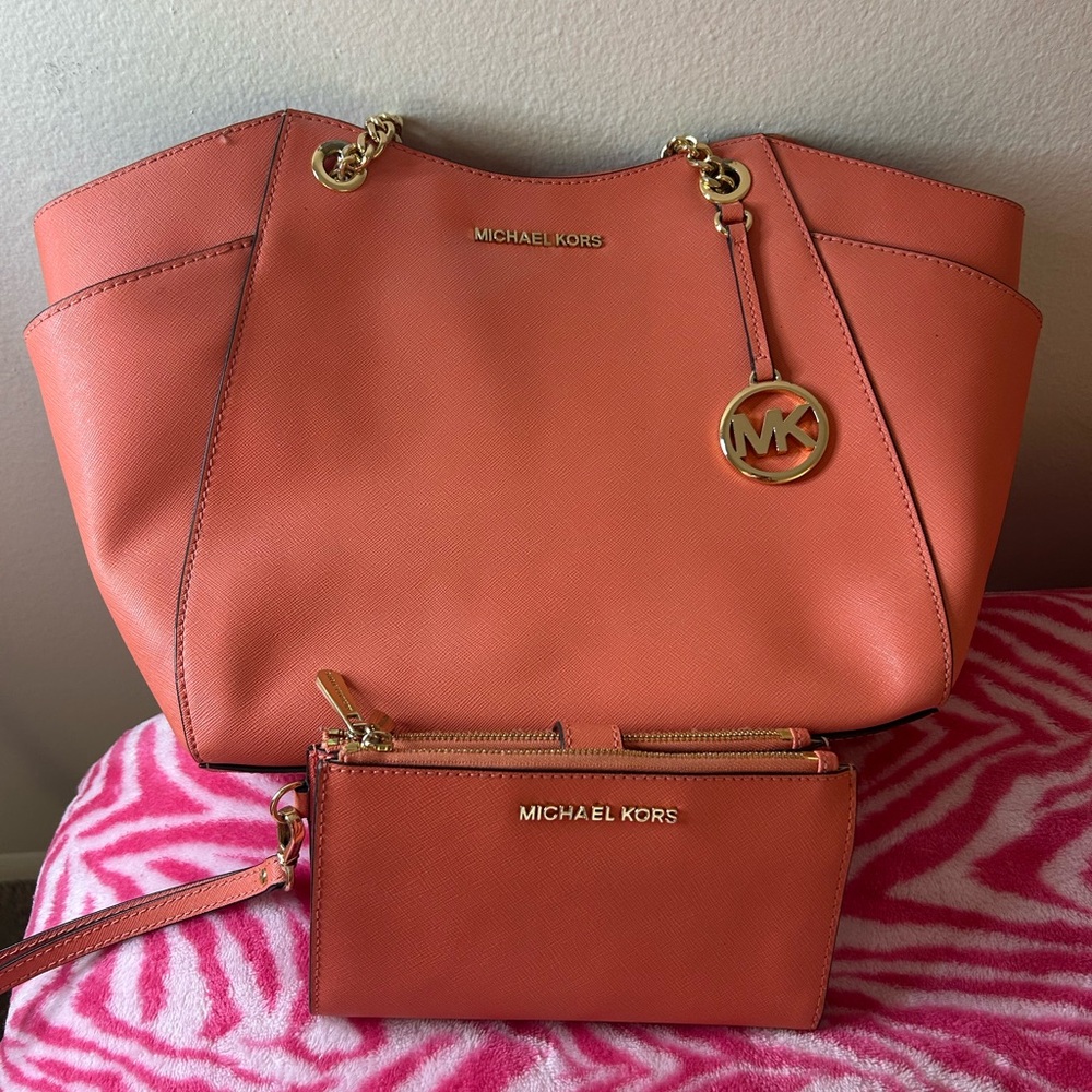 Michael Kors Orange Shoulder Bag and Wristlet